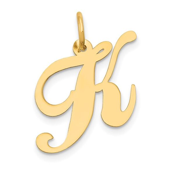 14k Yellow Gold, Ella Collection Medium Fancy Script Initial K Pendant - Picture 1 of 5